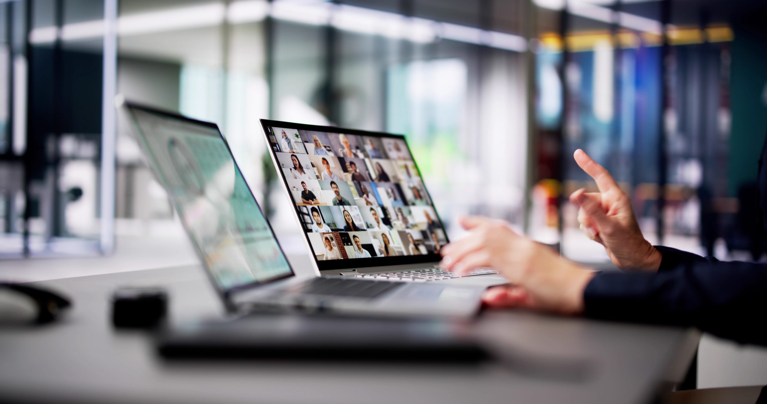 Watching,Online,Video,Conference,Meeting,In,Office